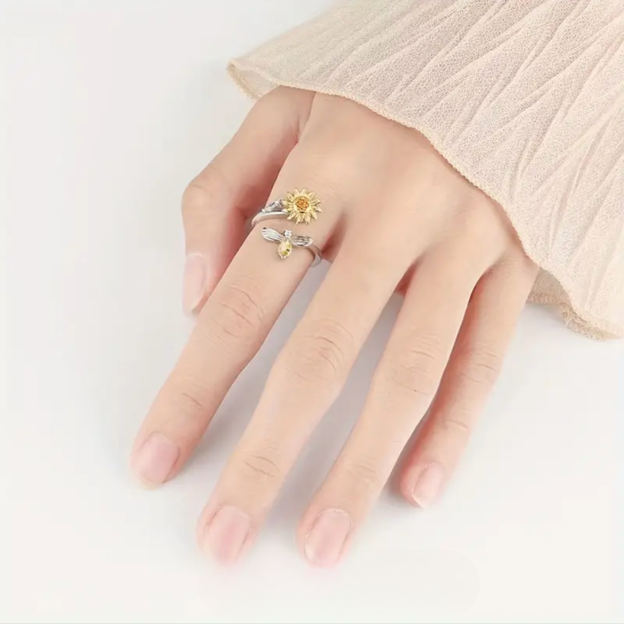 Sunflower Dragonfly Embrace Ring